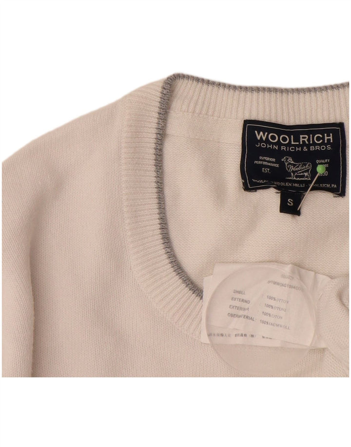 WOOLRICH Mens Crew Neck Jumper Sweater Small White Cotton