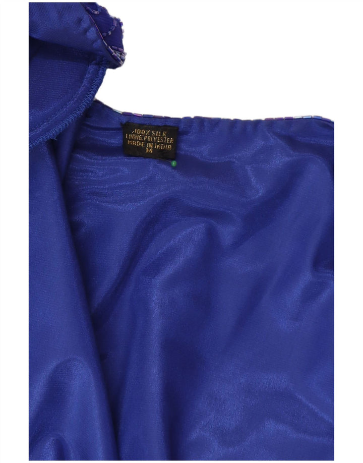 Jachetă vintage de damă cu blazer, UK 14, mătase albastră medie