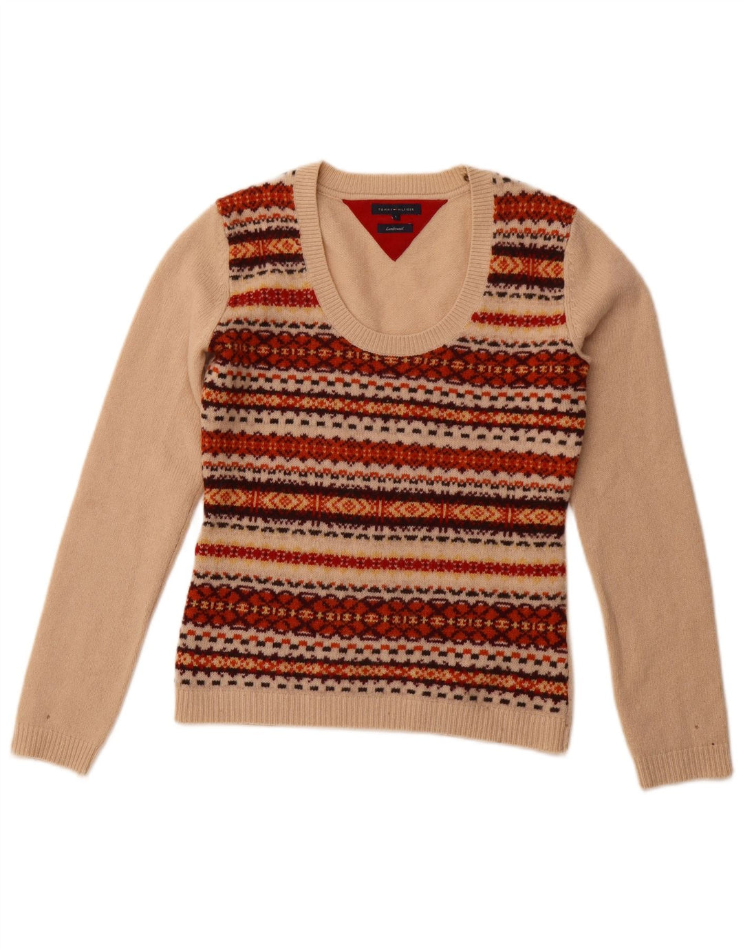 TOMMY HILFIGER Pulover pentru femei cu gât de barcă UK 10 Mic Bej Fair Isle