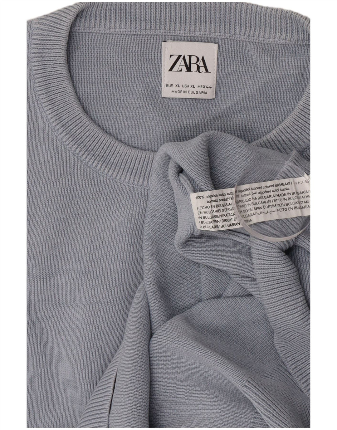 Pulover pentru bărbați Zara, cu gât crew, XL, bumbac gri