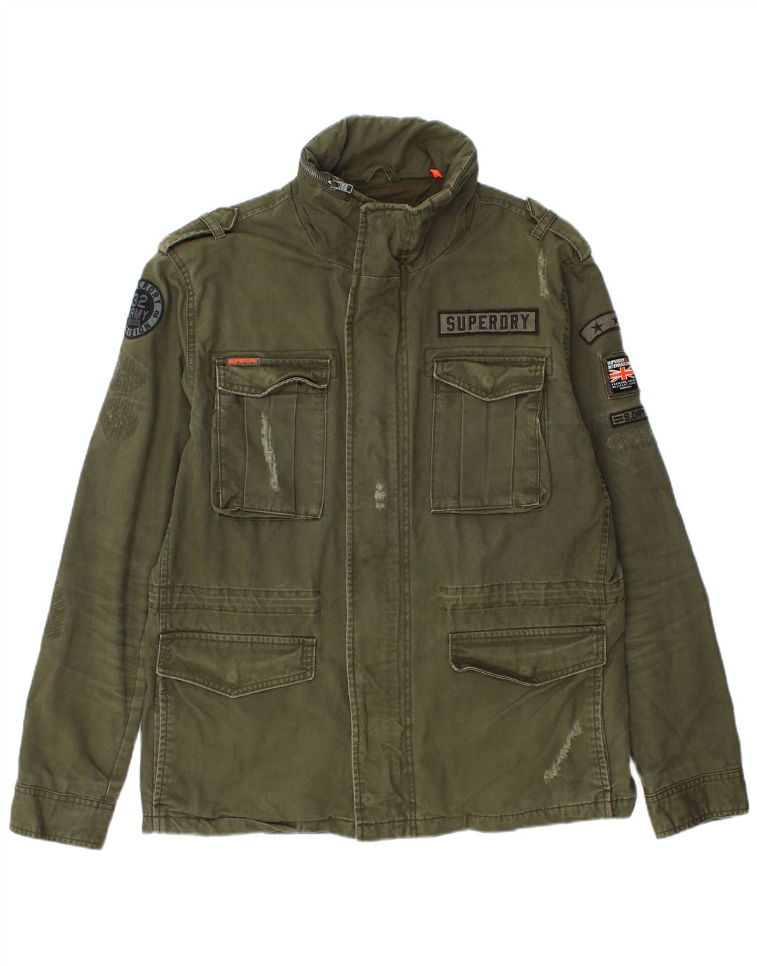 Jachetă militară cu grafică învechită pentru bărbați SUPERDRY UK 44 2XL bumbac kaki