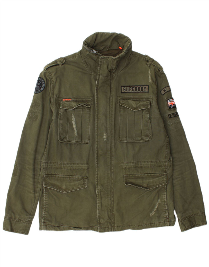 Jachetă militară cu grafică învechită pentru bărbați SUPERDRY UK 44 2XL bumbac kaki