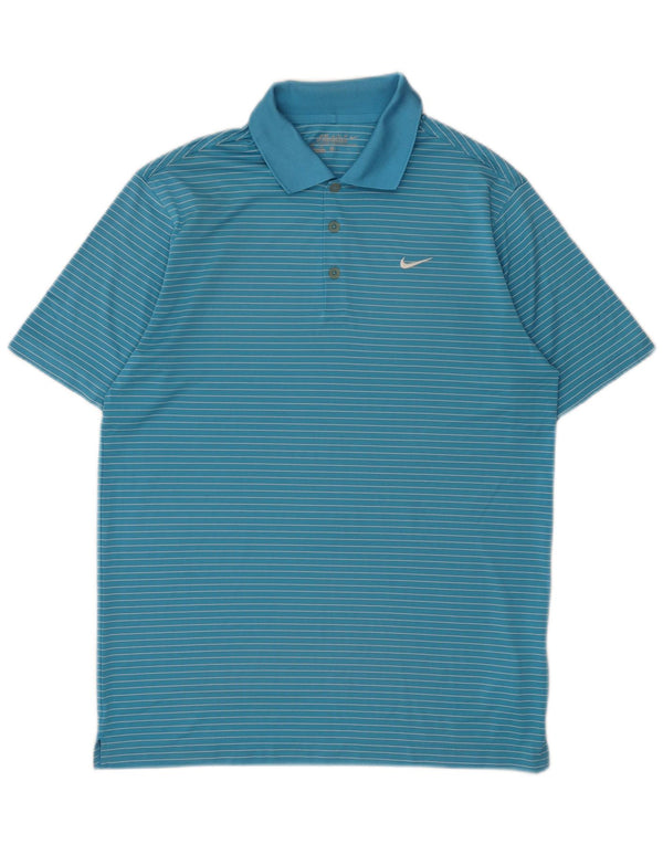 Tricou polo Nike Dri Fit pentru bărbați, poliester cu dungi albastre medii