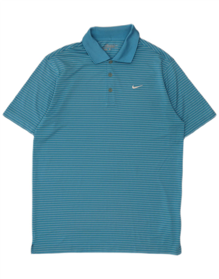 Tricou polo Nike Dri Fit pentru bărbați, poliester cu dungi albastre medii