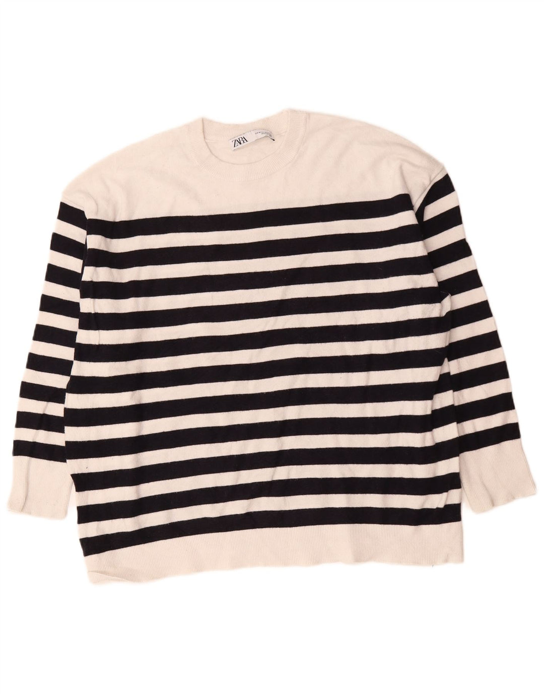 Pulover supradimensionat pentru femei Zara, cu gât crew, UK 14 Medium, cu dungi albe