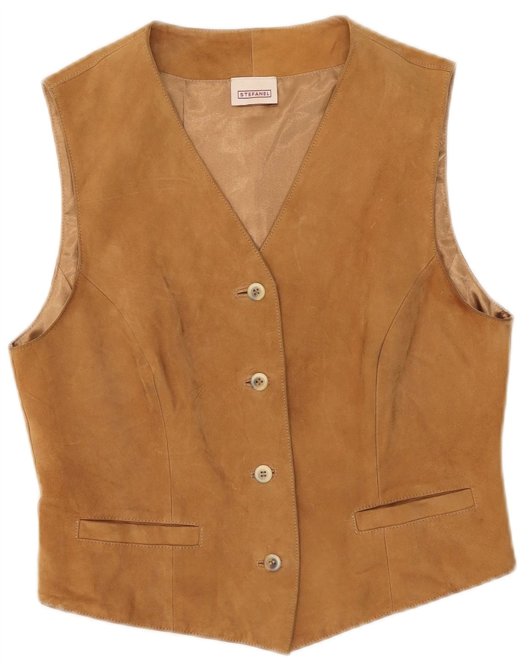 Vesta de piele intoarsa pentru femei Stefanel UK 12 Medium Beige Piele