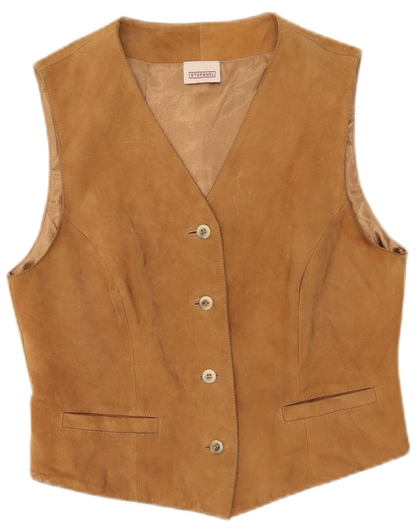 Stefanel Womens Suede Waistcoat UK 12 Medium Beige Leather