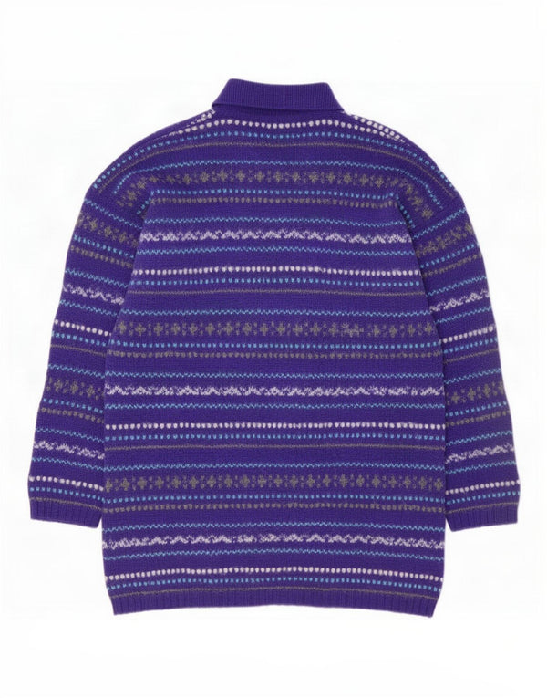 Pulover vintage pentru bărbați cu gât polo XL Purple Fair Isle