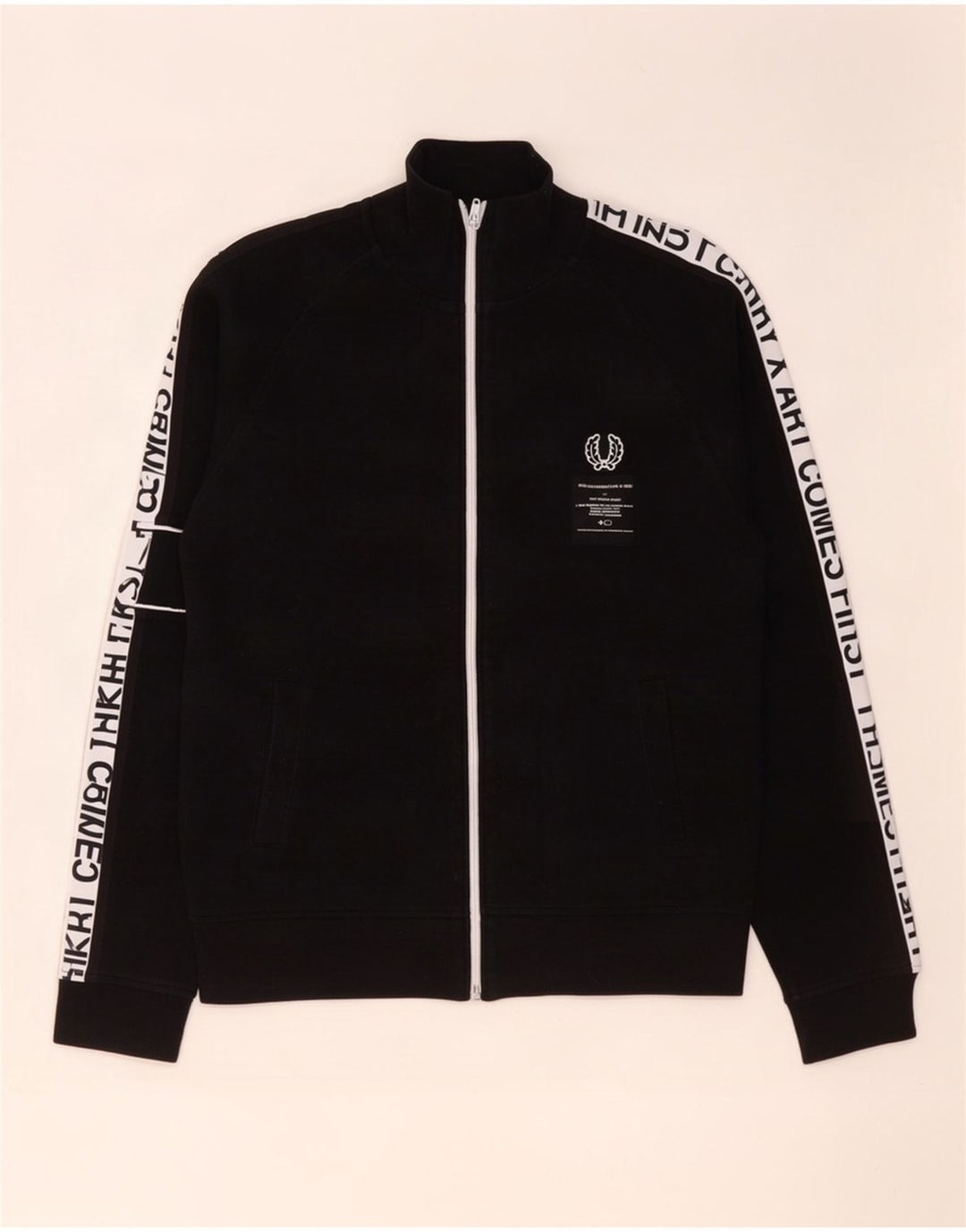 Trening cu grafică Fred Perry pentru bărbați. Jachetă de top, mică, neagră, color block, bumbac