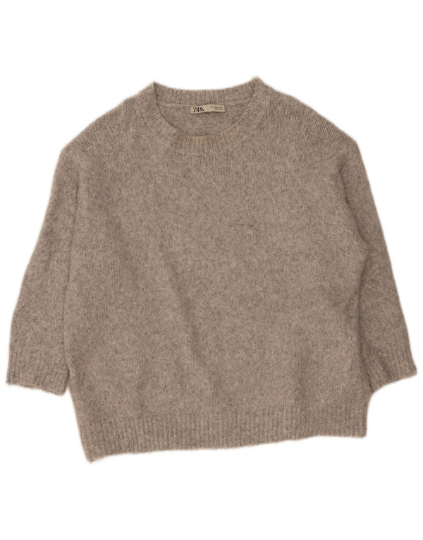 Pulover supradimensionat pentru femei Zara, cu gât de barcă, UK 14 Medium Gri Acrilic