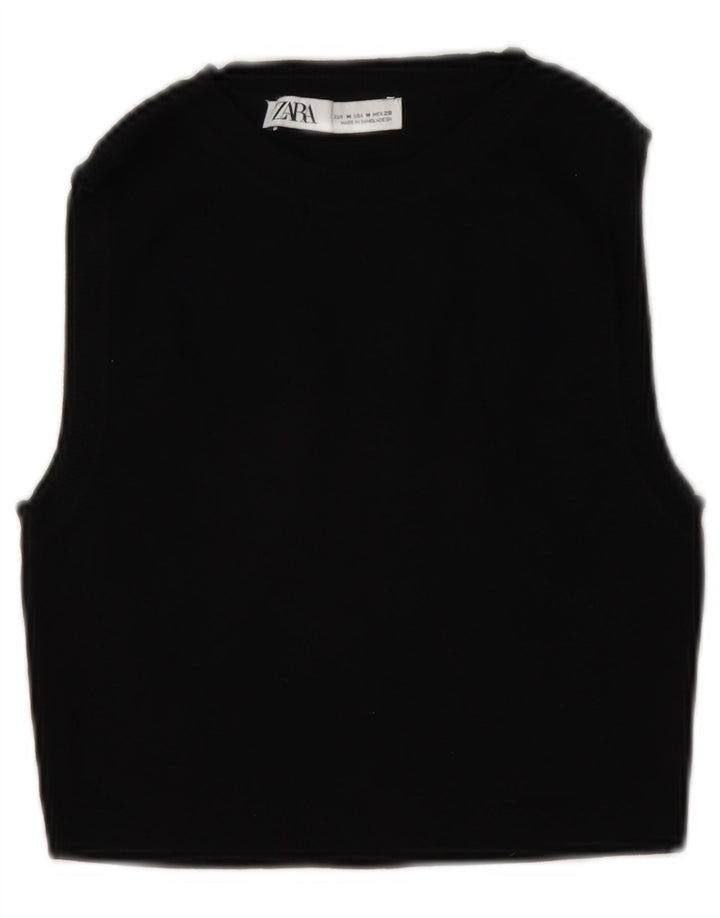 Vesta Crop Top pentru femei Zara UK 12 Medium Black Viscose