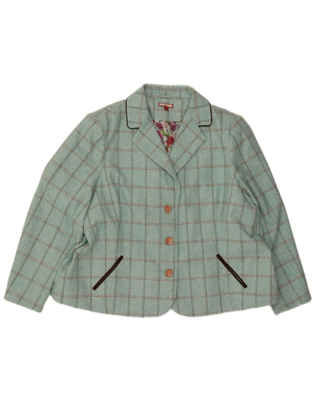 Sacou blazer pentru femei Joe Browns cu 3 nasturi UK 30 7XL Turcoaz Check