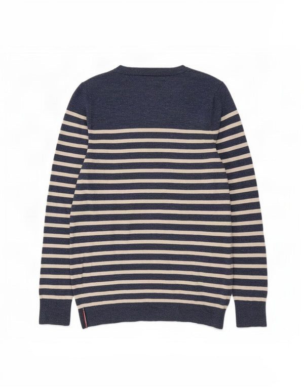 Tommy Hilfiger Mens Boat Neck Jumper Sweater Medium Navy Blue Striped