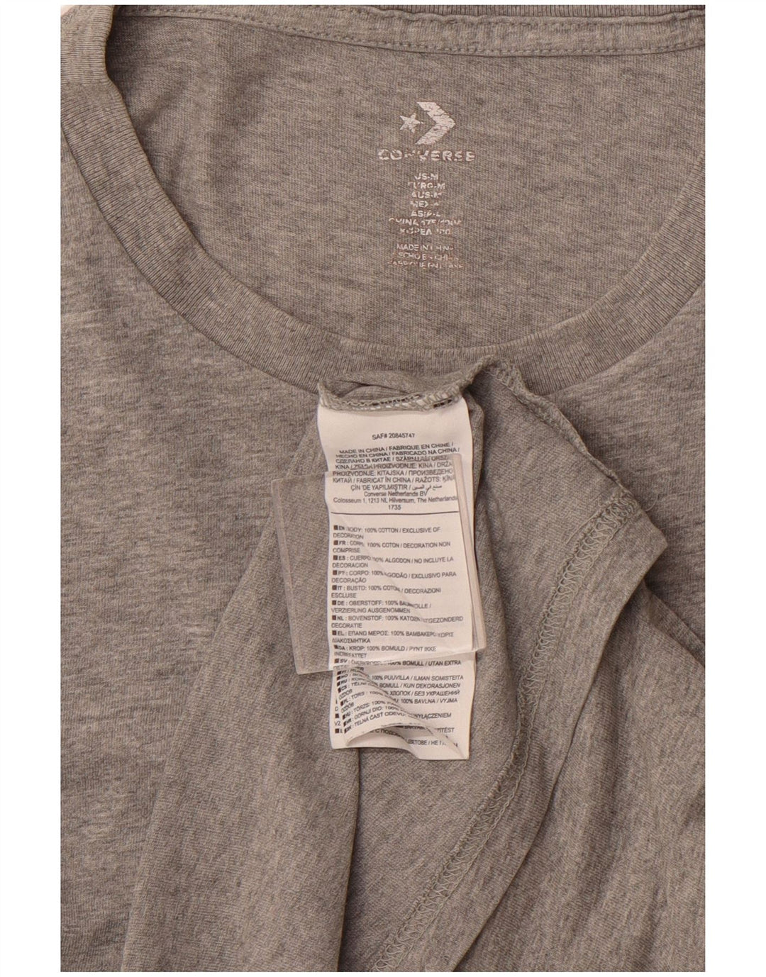 Tricou grafic pentru bărbați CONVERSE Top Mediu Gri din bumbac cu pete