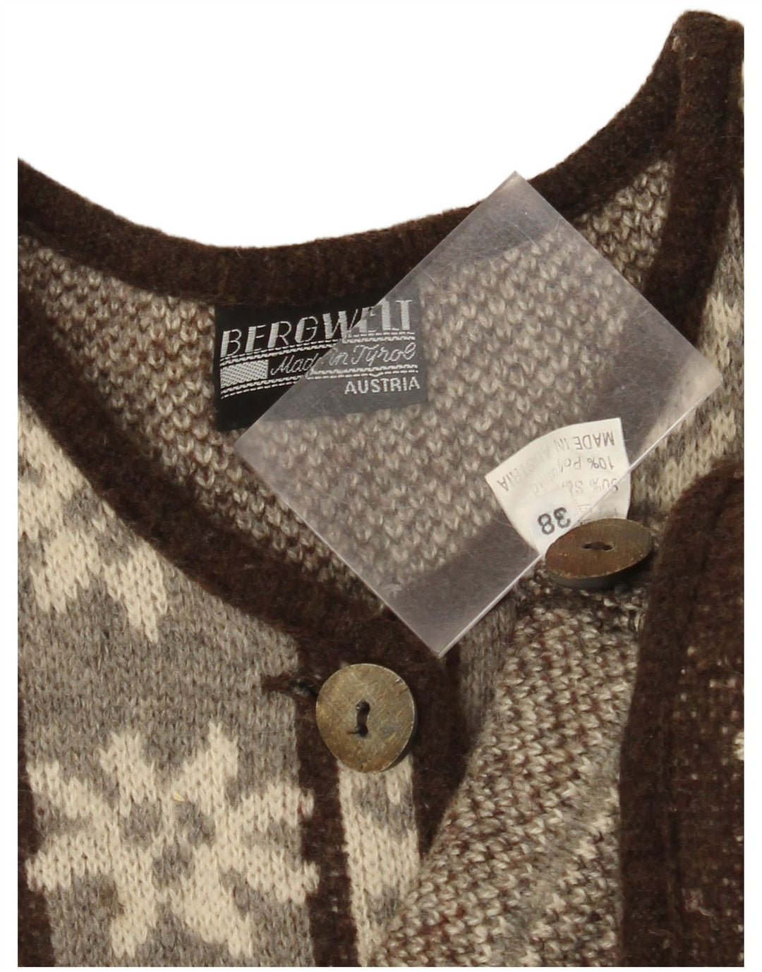 Pulover cardigan pentru femei VINTAGE EU 38 Maro Mediu Lână Fair Isle