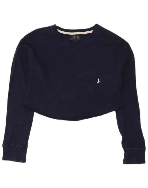 Crop Top pentru femei Polo Ralph Lauren cu mânecă lungă UK 18 XL Bumbac bleumarin