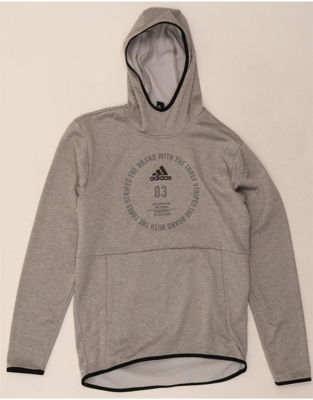 Pulover cu glugă cu grafică Adidas pentru bărbați, poliester mic, gri