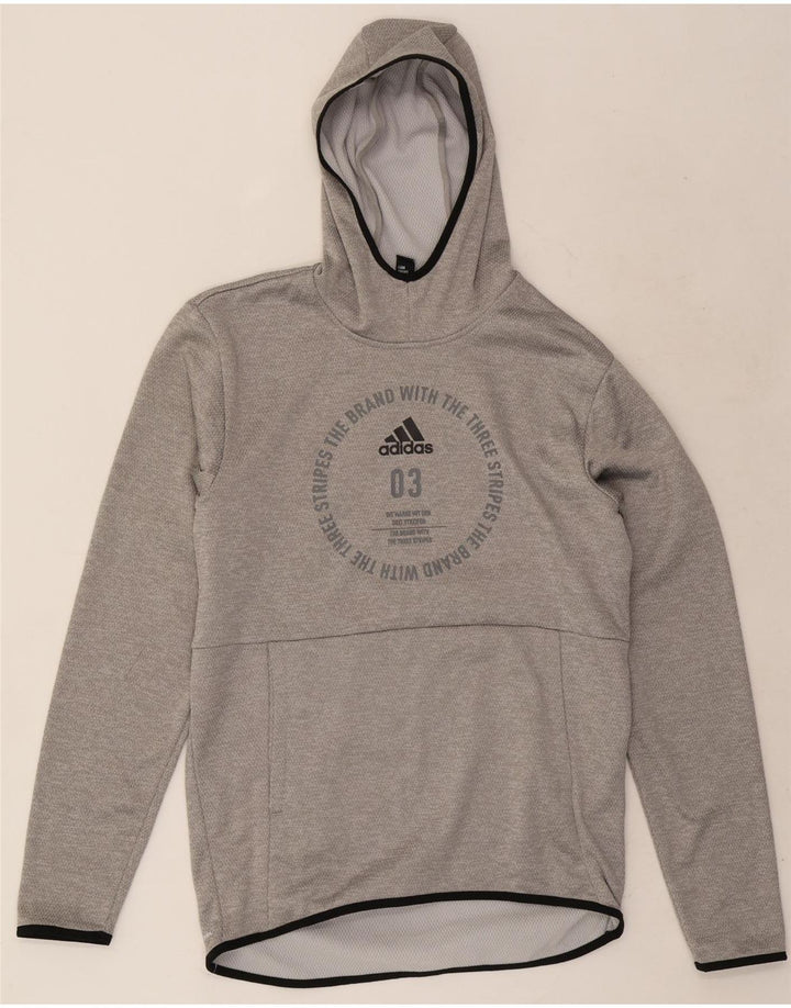Pulover cu glugă cu grafică Adidas pentru bărbați, poliester mic, gri