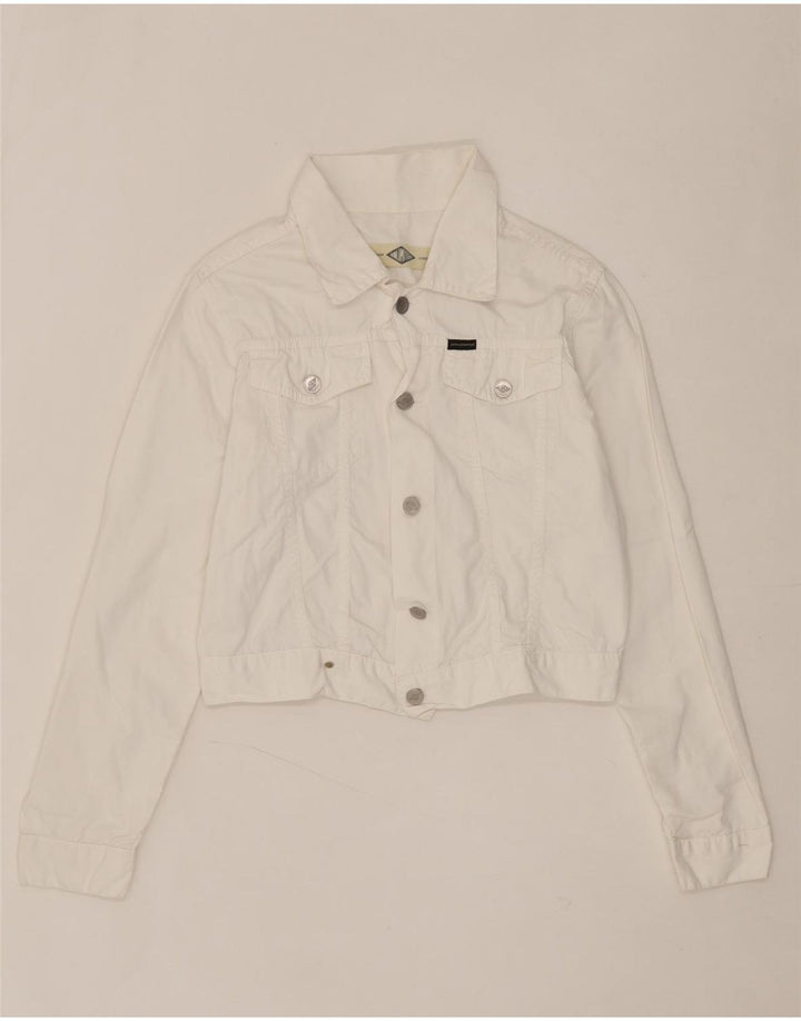 UNLIMITED Womens Crop Bomber Jacket UK 14 Large White Cotton Vintage Unlimited and Second-Hand Unlimited from Messina Hembry 