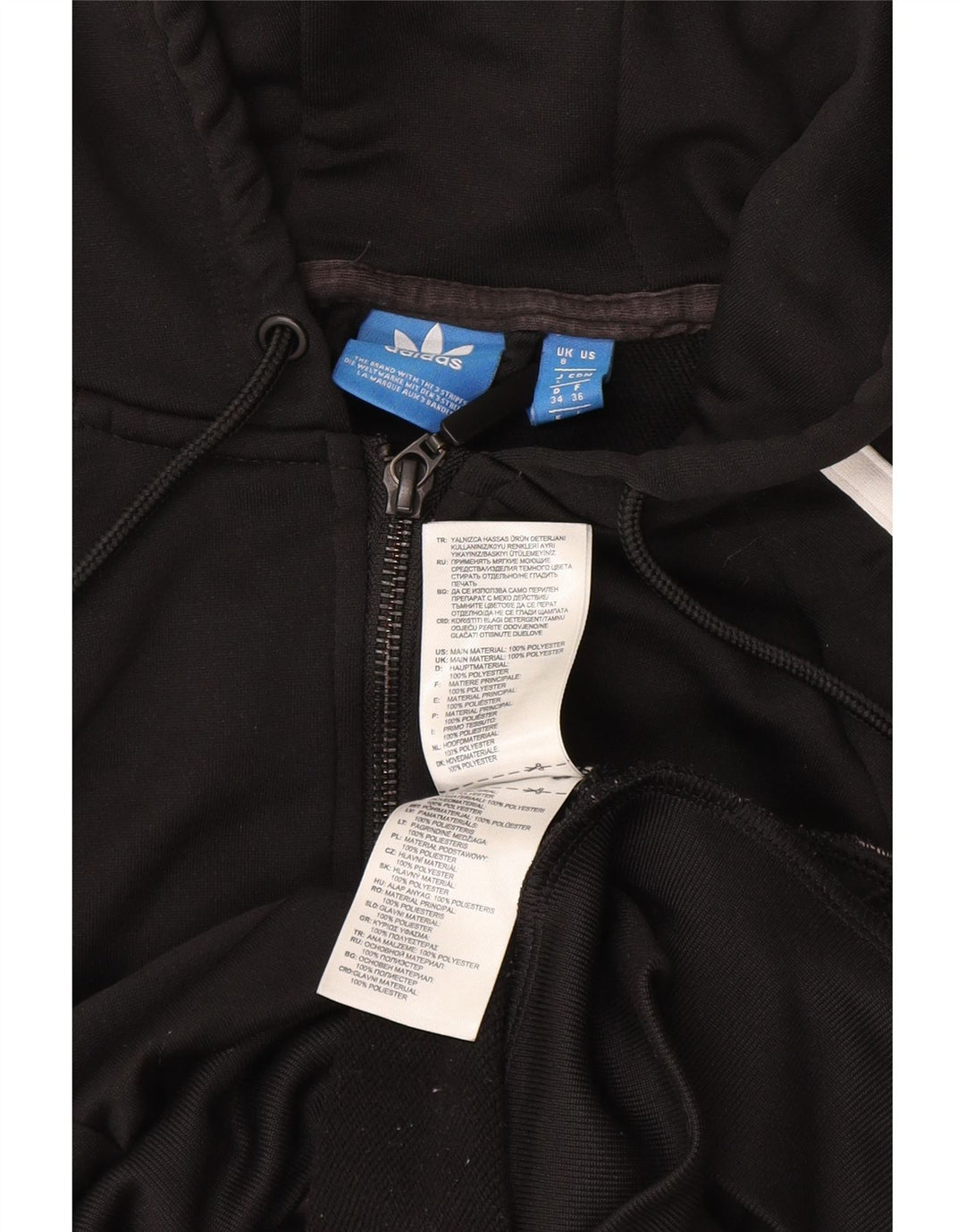 Pulover Adidas pentru femei, cu fermoar, UK 8, poliester negru mic