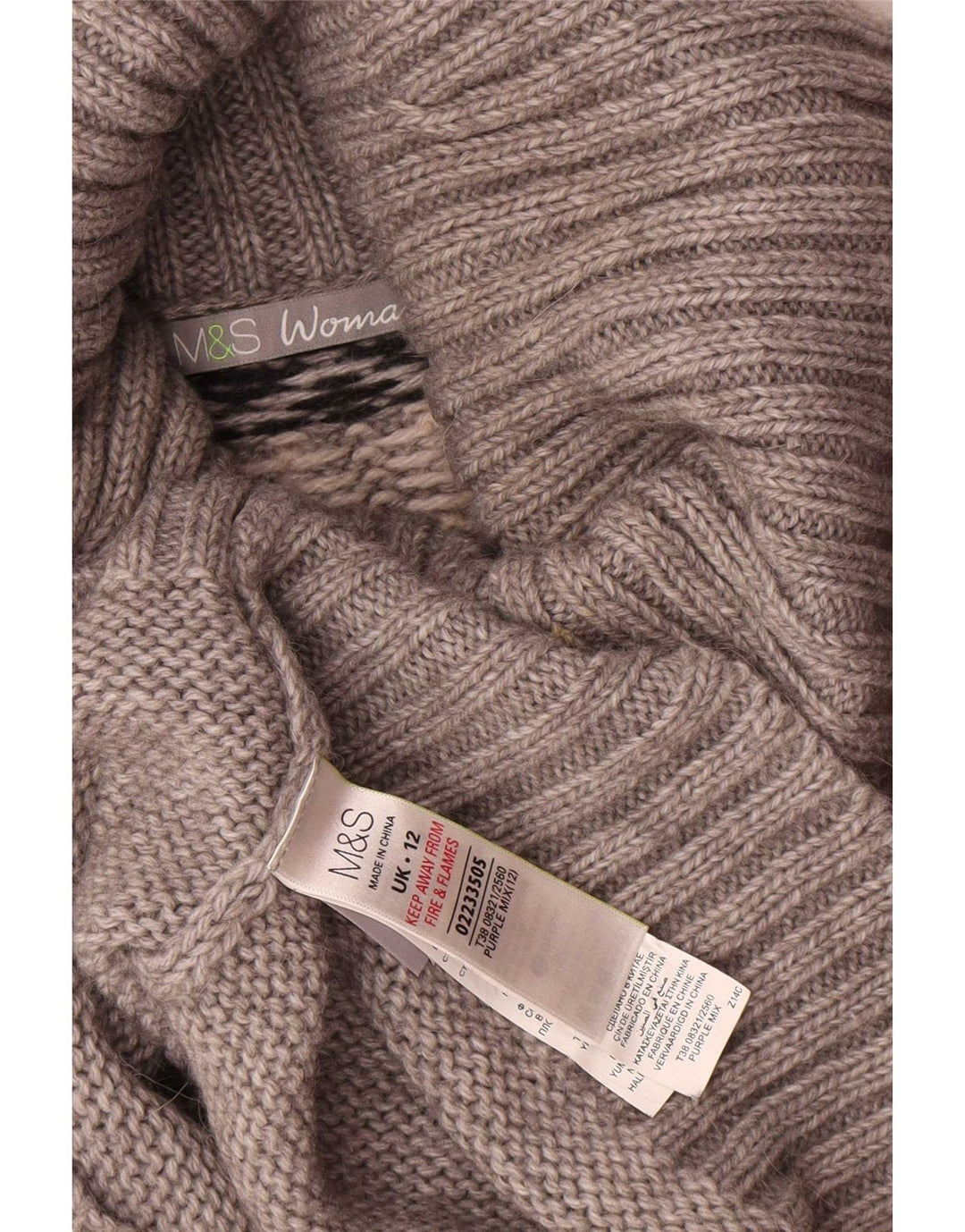 Pulover pentru femei Marks & Spencer cu gât rulat, UK 12 Medium Gri Fair Isle