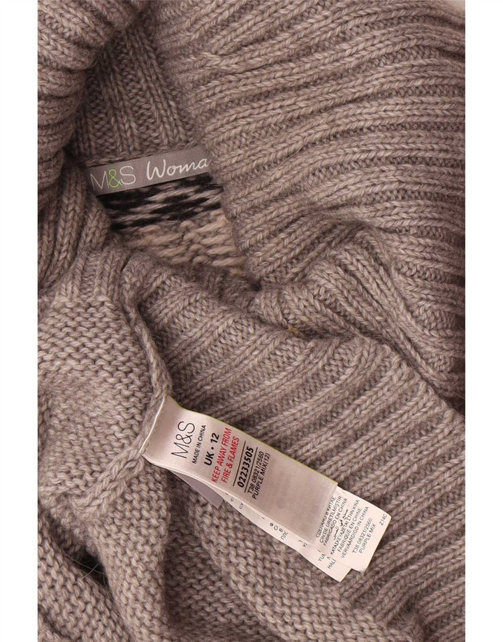 Pulover pentru femei Marks & Spencer cu gât rulat, UK 12 Medium Gri Fair Isle
