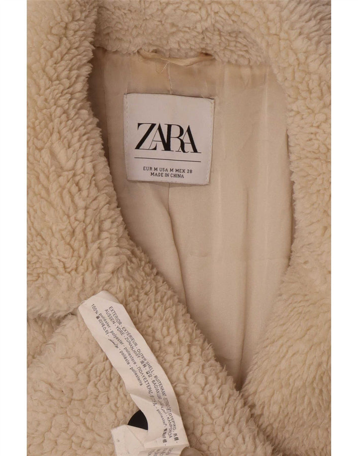 Palton dublu cu ursuleț de pluș pentru femei Zara UK 14 Medium Off White