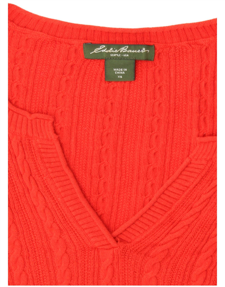 EDDIE BAUER Pulover supradimensionat pentru femei, cu mâneci 3/4, cu decolteu în V, UK 6 XS, roșu