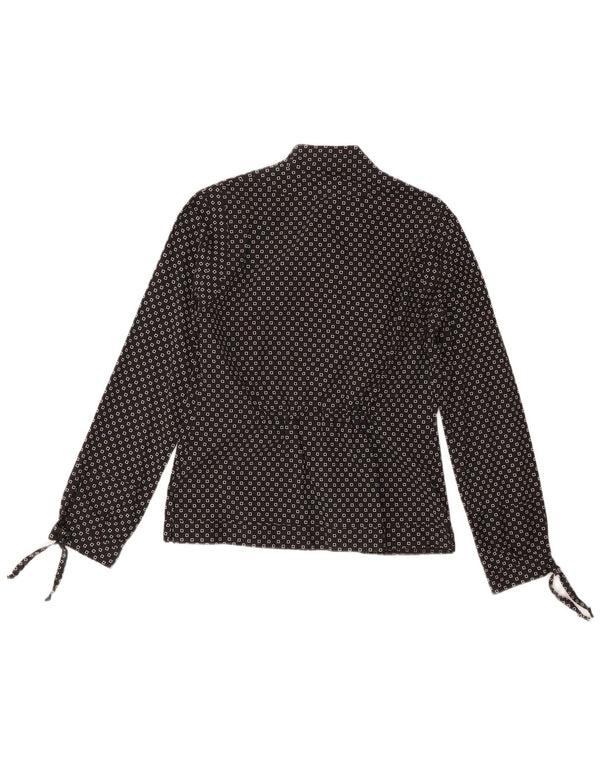 Bluză vintage cu mânecă lungă pentru femei UK 14 Medium Black Geometric Bumbac