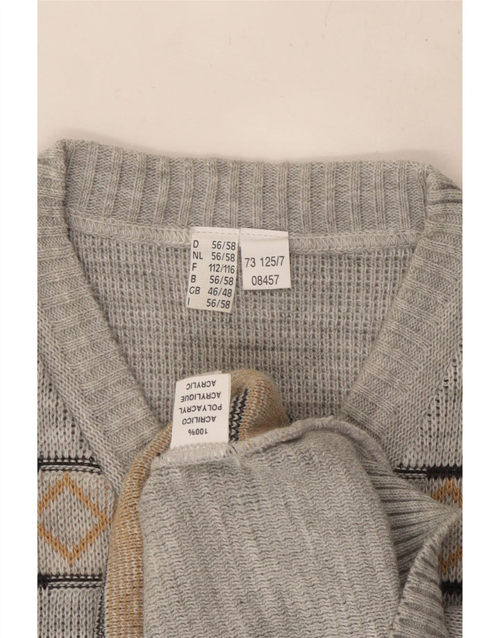 VINTAGE Pulover cu decolteu în V pentru bărbați Marea Britanie 46/48 2XL Gri Argyle/Diamant
