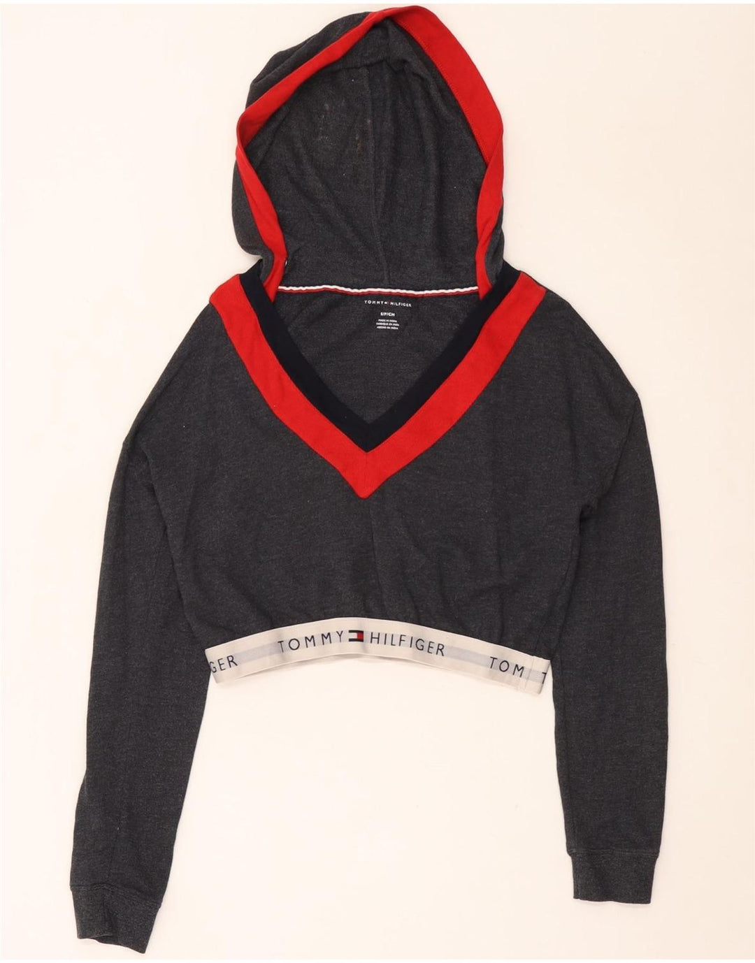 TOMMY HILFIGER Jumper crop cu capota pentru femei UK 10 Small Gri