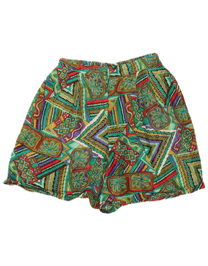 Pantaloni scurți casual de damă vintage cu picior lat, mediu W28, mătase verde, mozaic