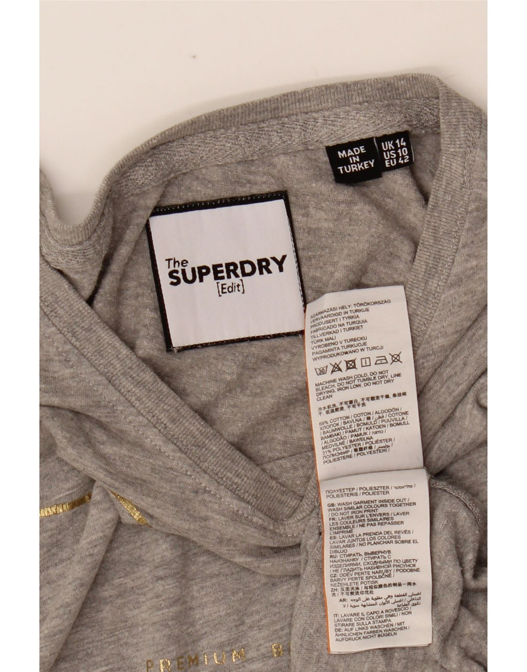 SUPERDRY Tricou cu grafică pentru femei Top UK 14 mare bumbac gri