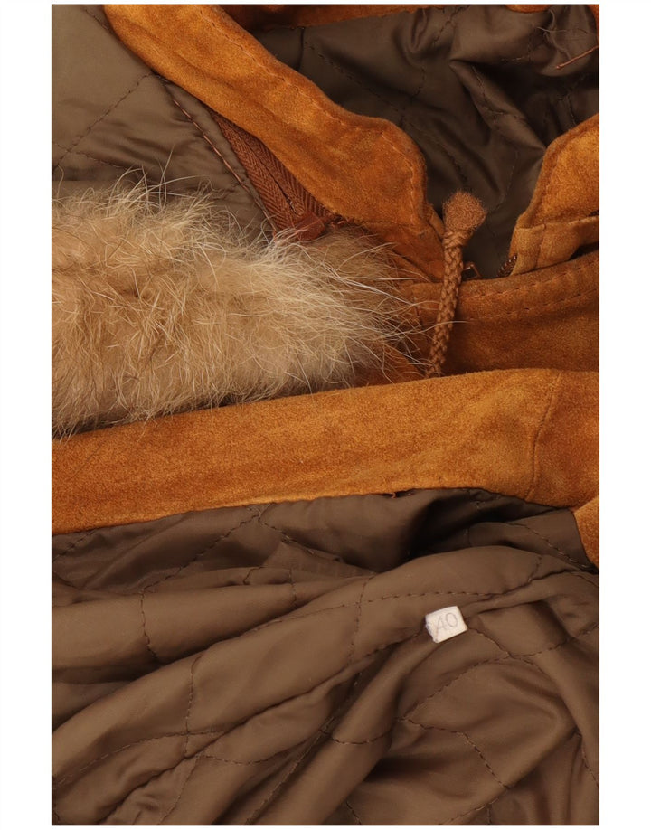 Jachetă Parka din piele de căprioară cu glugă vintage pentru femei EU 40 din piele de căprioară maro medie