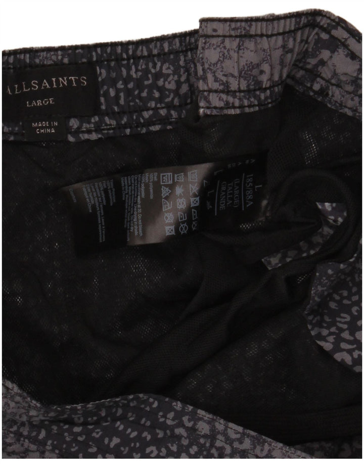 All Saints Pantaloni scurți de înot pentru bărbați, mari, negru, poliamidă cu imprimeu animal