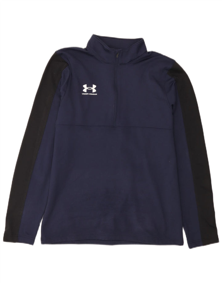 Tricou Under Armour pentru bărbați, cu fermoar, cu gât, cu mânecă lungă, medie, bleumarin, color block