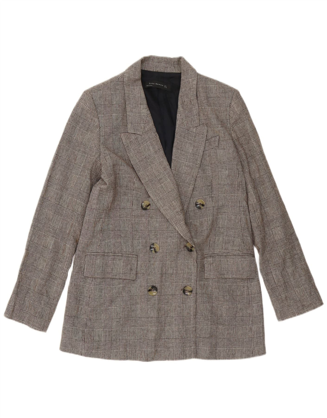 Jachetă pentru femei ZARA cu piept dublu UK 14 Medium Gri Houndstooth