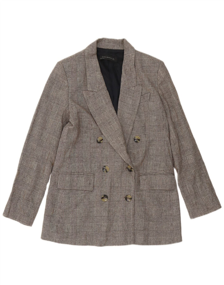 Jachetă pentru femei ZARA cu piept dublu UK 14 Medium Gri Houndstooth