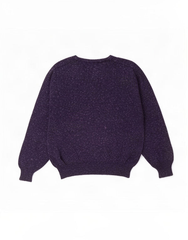 Pulover vintage pentru femei cu gât de barcă, UK 14, bumbac cu pete violet mediu