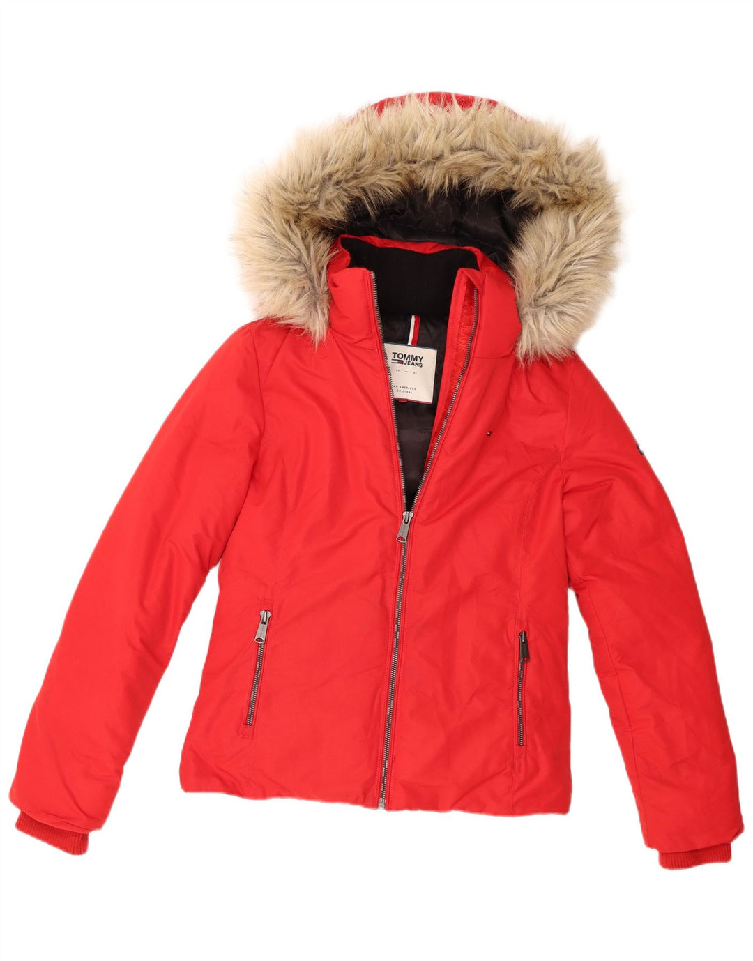 Jachetă căptușită cu glugă pentru femei Tommy Hilfiger UK 10 Poliester roșu mic