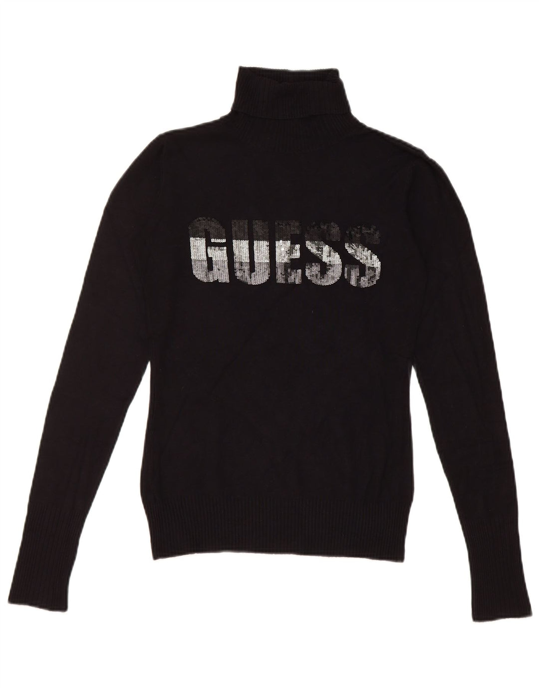 Pulover pentru femei Guess cu gât rulat cu grafică UK 8 Small Negru