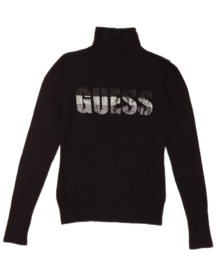 Pulover pentru femei Guess cu gât rulat cu grafică UK 8 Small Negru