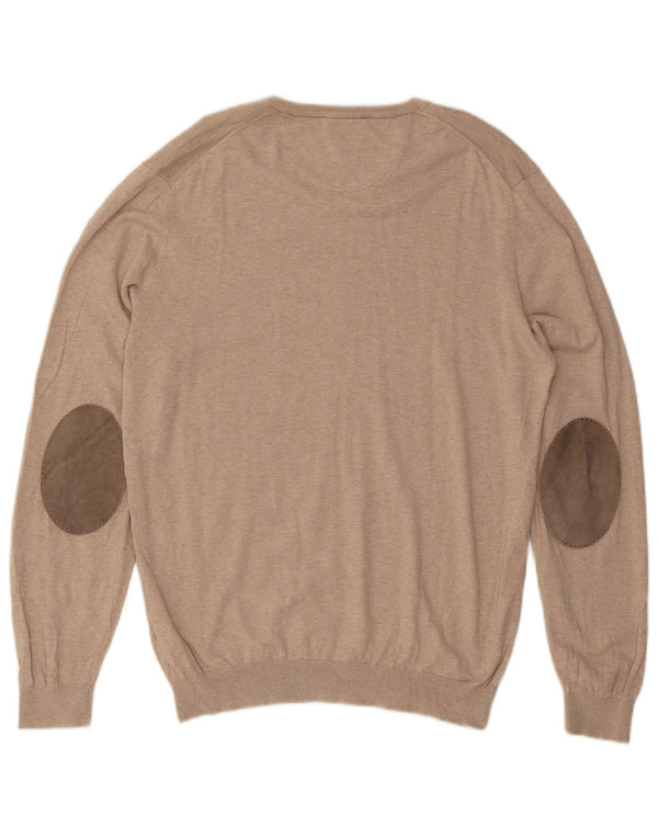 Massimo Dutti Pulover cu decolteu în V pentru bărbați, bumbac mare, bej