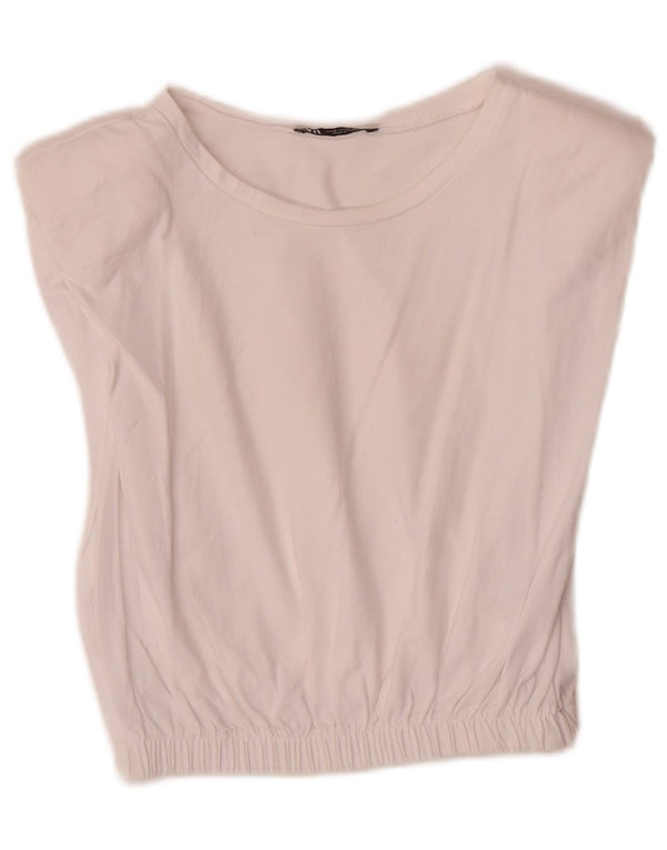 Bluză Crop Top Femei Zara UK 12 Bumbac Alb Mediu