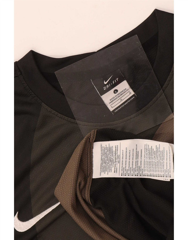 Top grafic Nike Dri Fit pentru bărbați cu mânecă lungă, mare, negru, poliester