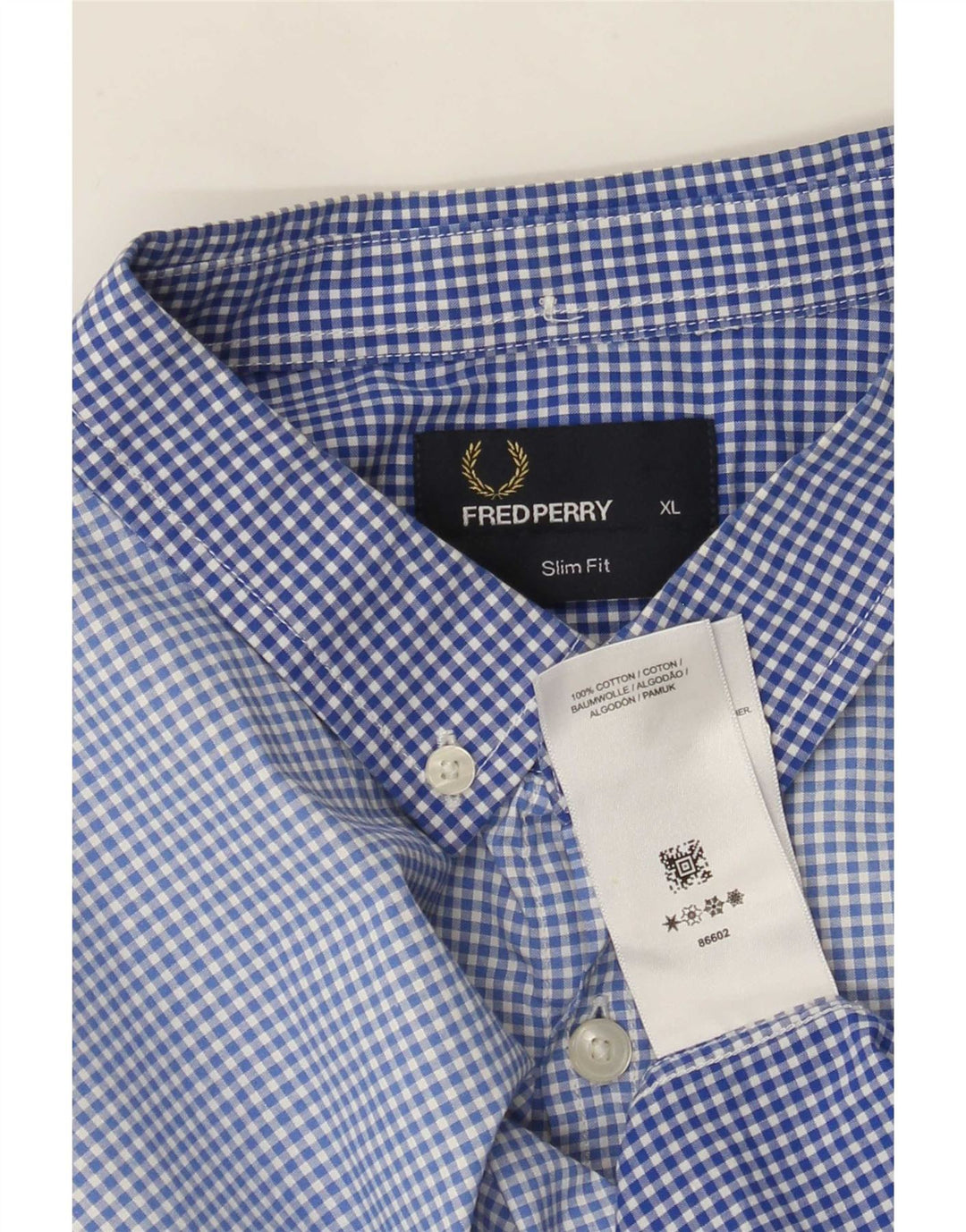 Cămașă pentru bărbați Fred Perry slim fit XL, albastru, bumbac vichy