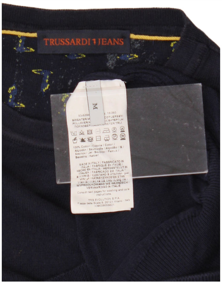 TRUSSARDI JEANS Mens Crew Neck Jumper Sweater Medium Navy Blue Cotton