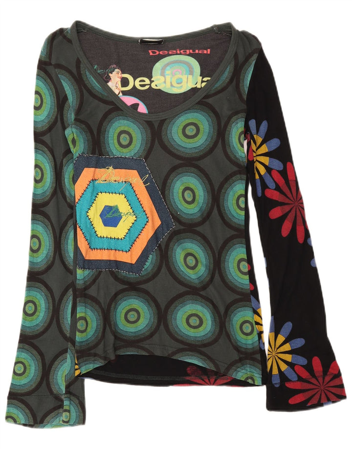 Desigual Top grafic pentru femei cu mânecă lungă UK 8, mic, multicolor, viscoză