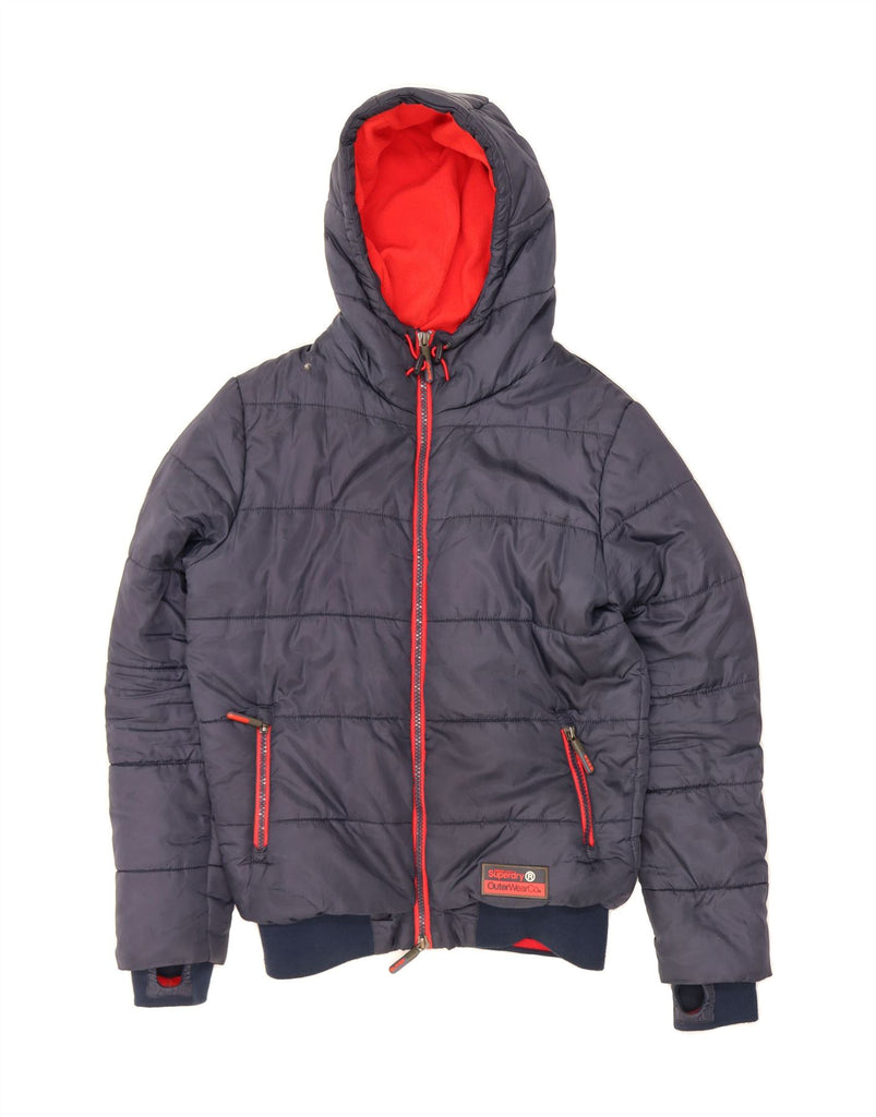 SUPERDRY Mens Hooded Padded Jacket UK 38 Medium Navy Blue Polyester Vintage Superdry and Second-Hand Superdry from Messina Hembry 