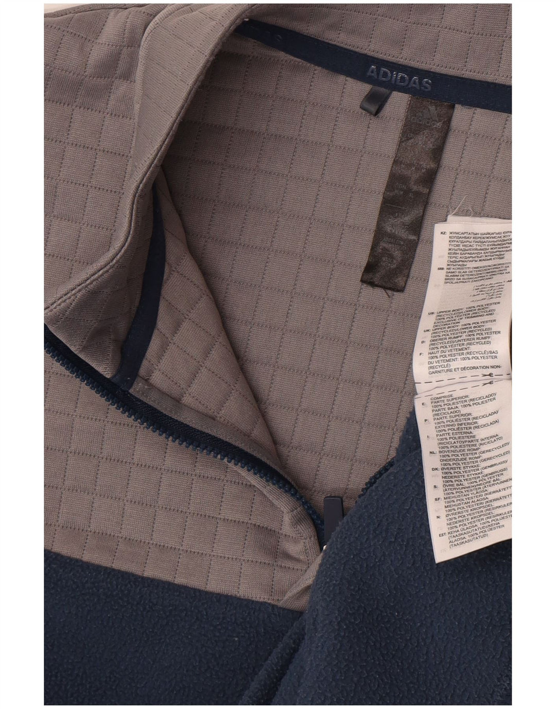 Pulover pentru bărbați Adidas, cu fermoar și gât, din fleece, mediu, albastru bleumarin, poliester